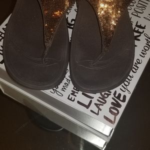 FitFlop Brown Sequin Thong Sandal Sz 10